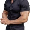 Men’s Muscle Fit Dress Shirts Athletic Slim Fit Short Sleeve Stretch Casual Button Down Shirt
