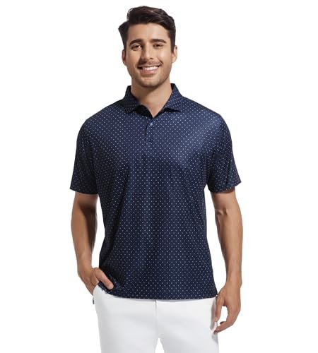 Mens Golf Shirt Moisture Wicking Classic Print Golf Shirts for Men