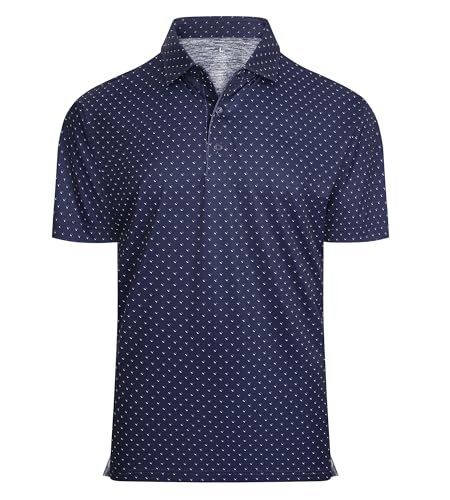Mens Golf Shirt Moisture Wicking Classic Print Golf Shirts for Men