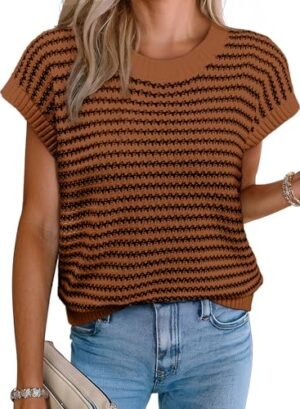 Sweater Vest Striped Pullover Tank Top Round Neck Cap Sleeve Lightweight 2025 Summer Casual Clothes