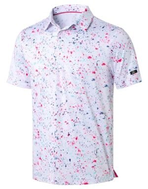 Obla Mens Golf Polo Shirts Short Sleeve Dry Fit Performance Moisture Wicking Casual Print Collared Golf Shirts for Men