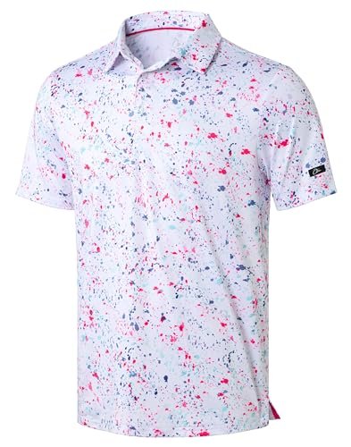 Obla Mens Golf Polo Shirts Short Sleeve Dry Fit Performance Moisture Wicking Casual Print Collared Golf Shirts for Men