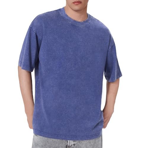 Oversized T-Shirts for Men Vintage Cotton Tee Crew Neck Short Sleeve Tops Men's Loose Fit Casual Fashion Shirt
