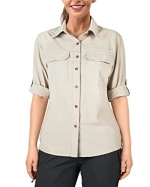 UPF 50 UV Sun Protection Shirt, Cool Quick Dry Long Sleeve Outdoor Fishing Hiking Safari Travel Shirt