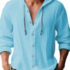2025 new spring/summer men's hooded T-shirt solid color cotton linen men's casual long sleeved top-