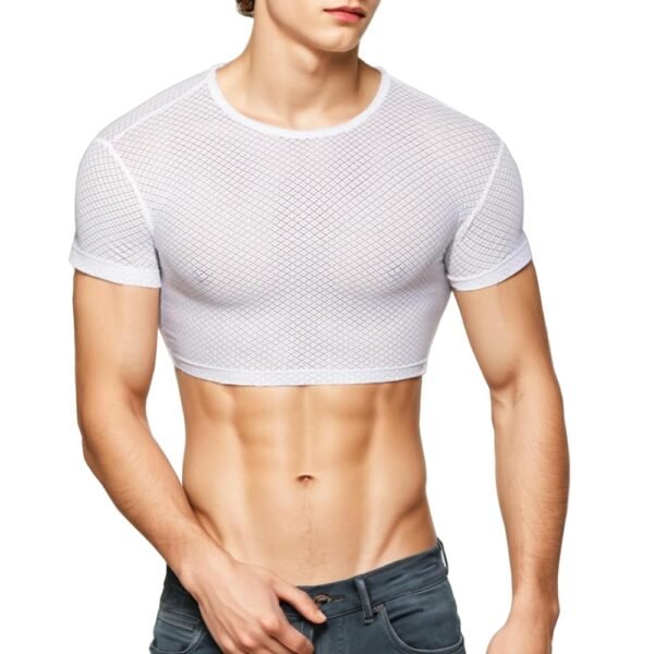 Men's Sissy Sheer Muscle Tank Top Deep Neck Mesh Undershirt Transparent Vest Singlet Gym Sports Half Top